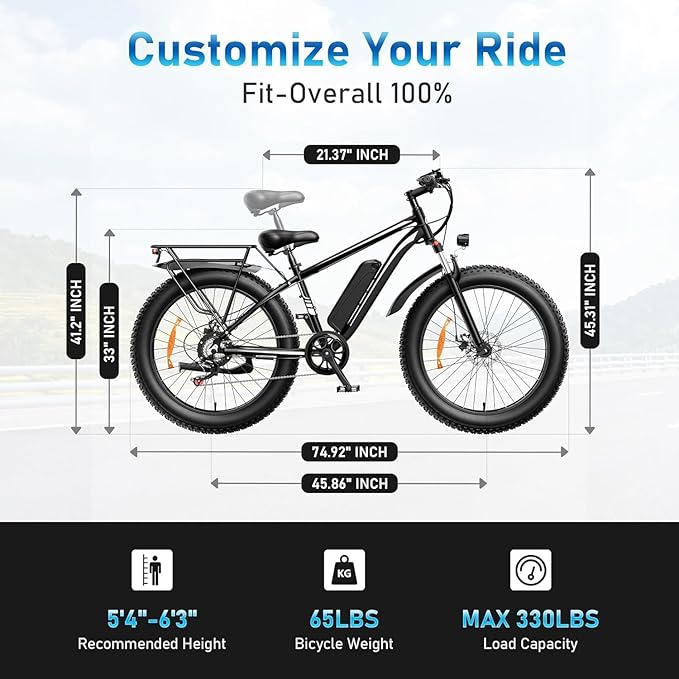 Electric Bike for Adults and Teens, Ebike, Electric Bicycle Mountain Dirt Bike Fat Tire Electric Bike, Multi-Funtional Bike for Work, School, Commute, Off-Road