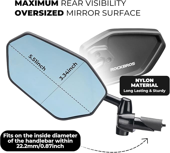 ROCKBROS Bike Bar End Mirrors,Bike Mirror,360°Adjustable Safety Bicycle Rear View Mirror, Anti-glare Blue Len, Cycling Accessories
