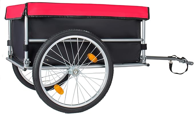 Aluminum Bicycle Trailer, Foldable Bike Cargo Trailer with Universal Hitch, 20'' Wheels, Removable Cover, Folding Frame Quick Release, Ebike Trailers for Camping, Groceries, 120 LBS Capacity, Red