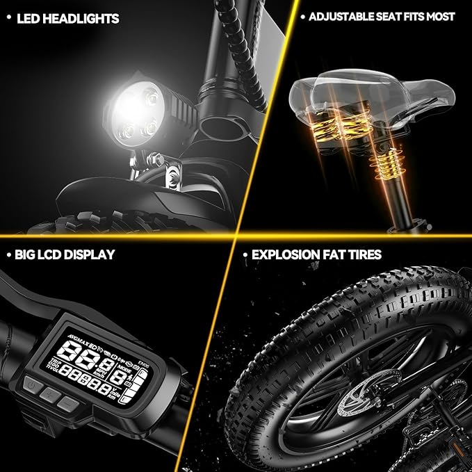 1000W Folding Electric Bike for Adults,75+ Miles,30+MPH,48V 20.8Ah Removable Battery,20" Fat Tire Electric Bike,Front Suspension 7-Speed Commuter Ebike,UL Certified