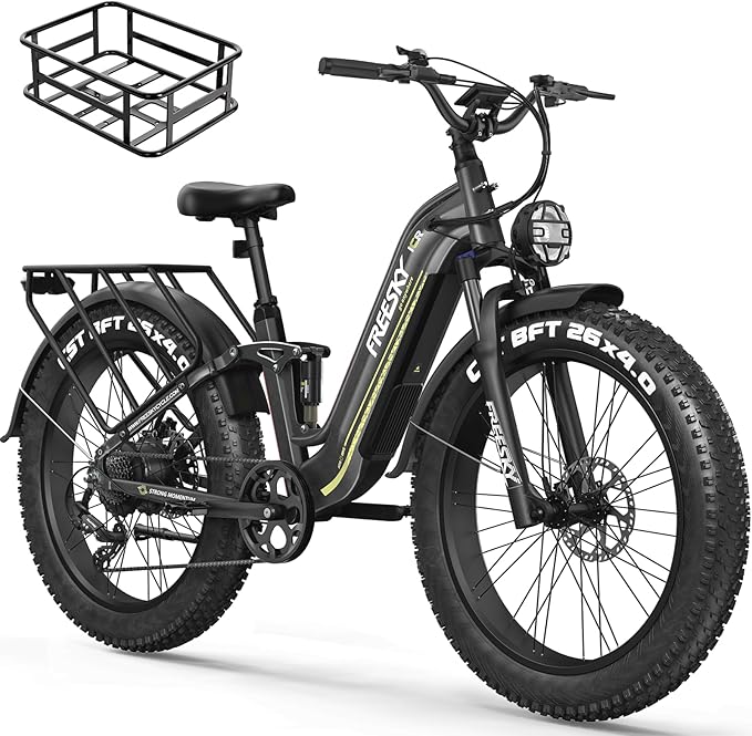 FREESKY Wildcat Ultra 3000W Electric Bike for Adults 105mile Long Range Step-Thru Ebike Motor 37MPH Dirt E Bike 25Ah Samsung Battery 26'' Fat Tire Electric Bicycle Full Suspension for Commute