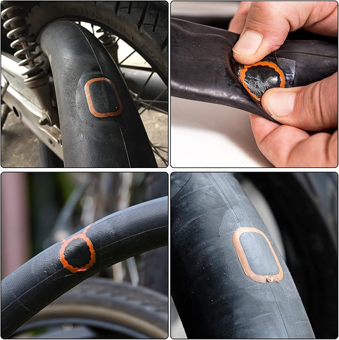 Bike Tire Repair Kit Inner Tube Puncture Patch with Vulcanizing Patches,Glueless Patchs,Metal Rasp,Lever,Sandpaper,Portable Storage Box for Motorcycle,BMX Cycling, Inflatable