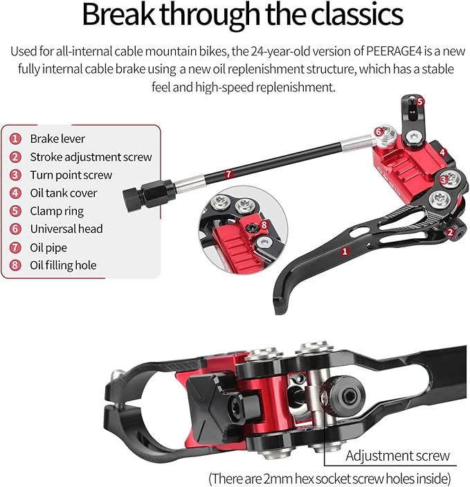 MEROCA IIIPRO E4 Hydraulic Disc Brake Set - 4-Piston MTB Brakes, 641N Braking Force, TUV Certified, Lightweight 475g, for Mountain/E-Bike/Folding Bicycles