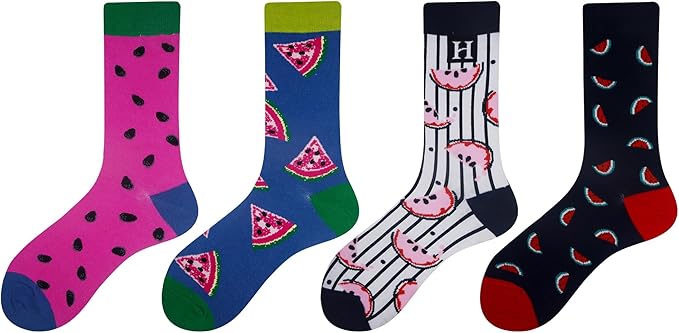 Cansok Men's 2/4 Packs Fun Crazy Novelty Dress Crew Socks