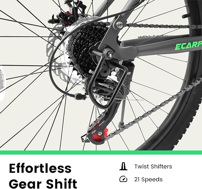Ecarpat 24/26/27.5 Inch Mountain Bike, Full/Front Suspension Mens Boys Mountain Bike with 21 Speed Steel Frame and Dual Disc Brakes, Adult Sport Bicycle for Trail City Road, Gift Choice