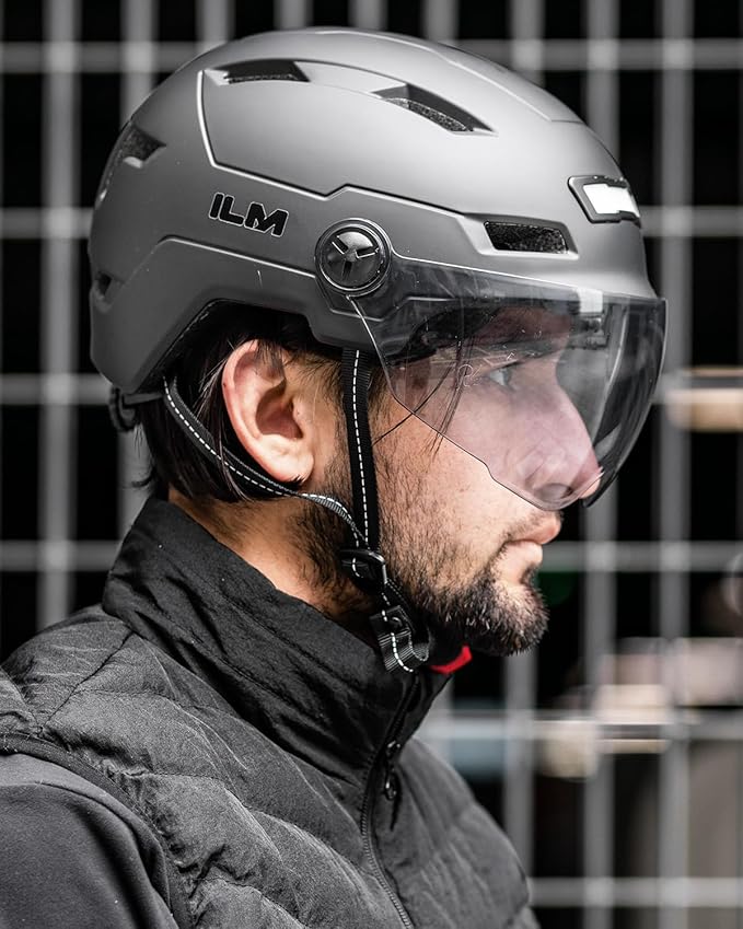 ILM Adult Bike Helmet with USB Rechargeable LED Front and Back Light Mountain&Road Bicycle Helmets for Men Women Removable Goggle Cycling Helmet E3-10L