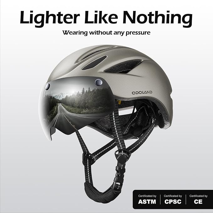 Odoland Bike Helmet with Magnetic Sun Visor for Adults, Glasses-Friendly Design Adjustable Dial Cycling Helmet for Men & Women, Urban Riding Bicycle Helmet for Mountain, Road, E-Bike, Commuting