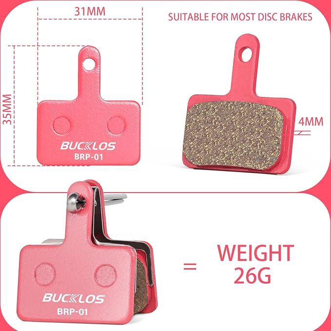 BUCKLOS Bike Disc Brake Pads for TRP Tektro Shimano MT200 Deore Br-M575 M525 M515 T615 T675 M505 M495 M486 M485 Ridstar Q20,Bicycle Disk Brakes Pads for Mountain Bike/Electric Bike/Road/Scooter/Ebike