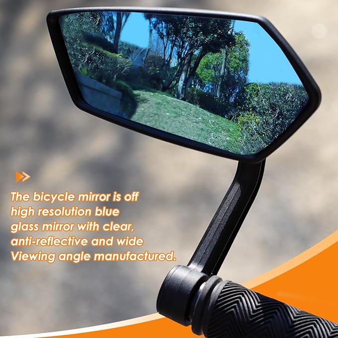 Bike Mirror, Blue Light Glass Lens Bicycle Mirror for Handlebar, HD Anti-scratch Adjustable Bar End Rear View Mirror for E-bike, Mountain Bike, City Bikes & Scooter (Left 0.59-0.78")