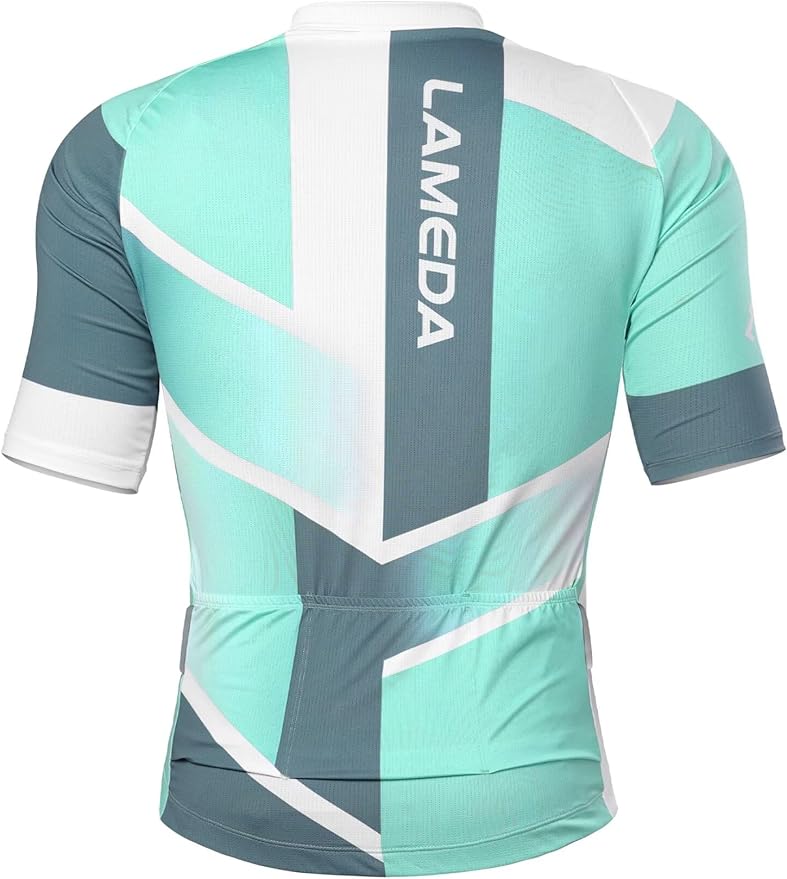 LAMEDA Men's Cycling Jersey Breathable Lightweight Short Sleeve Elastic Pro Road Bike Shirt Full Zip