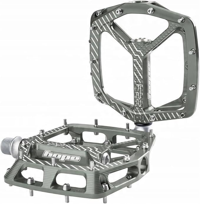 Hope F22 Platform Pedals - Aluminum 9/16 Bike Pedals with Dual Concave Profile, Adjustable Pins, Impact-Resistant Chromoly Spindle, Long-Lasting Seal Technology, Reinforced Strength, and Superior Trac