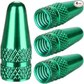 Aluminum Presta Valve Stem Caps – Green Tire Air Dust Covers for Bike (4 Pack) – Fit French Valves on Road, MTB, Hybrid, Racing, Fitness, Folding & Fat Bikes