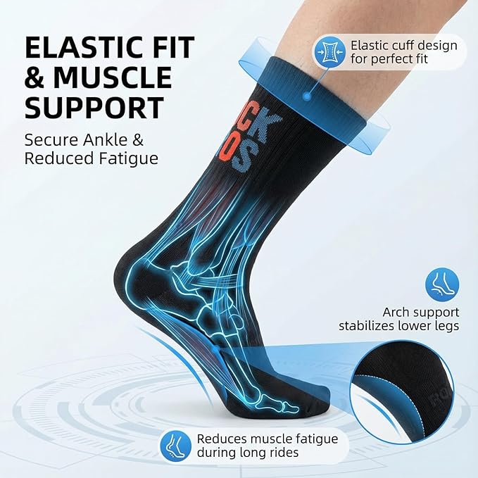 ROCKBROS Cycling Socks,Crew Length Bike Socks,Shock-Absorbing & Non-Slip,4-Season Versatilefor Men Women