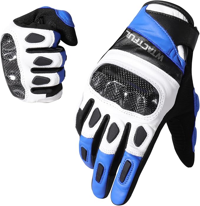 WTACTFUL Goatskin Leather Carbon Knuckle Motorcycle Gloves for Ultimate Protection and Comfort