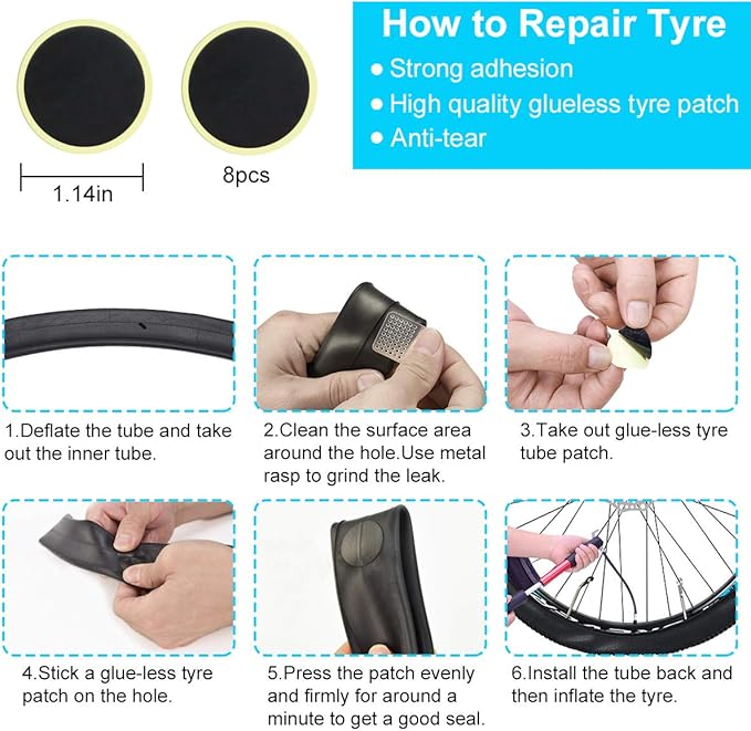 Bike Repair Kit Contains 16-in-1 Tool, 120Psi Mini Bicycle Pump, Tire Patch, Used for Mountain/Road Bike.(Blue)