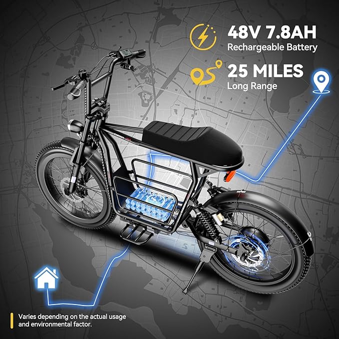 Caroma Peak 1200W/1000W/800W/500W Electric Scooter with Seat,16"/20" Fat Tire Ebike All-Terrain,Max 30Miles&20MPH Electric Scooter Adults,Electric Motorcycle Adults with Storage Basket for Cargo&Pets
