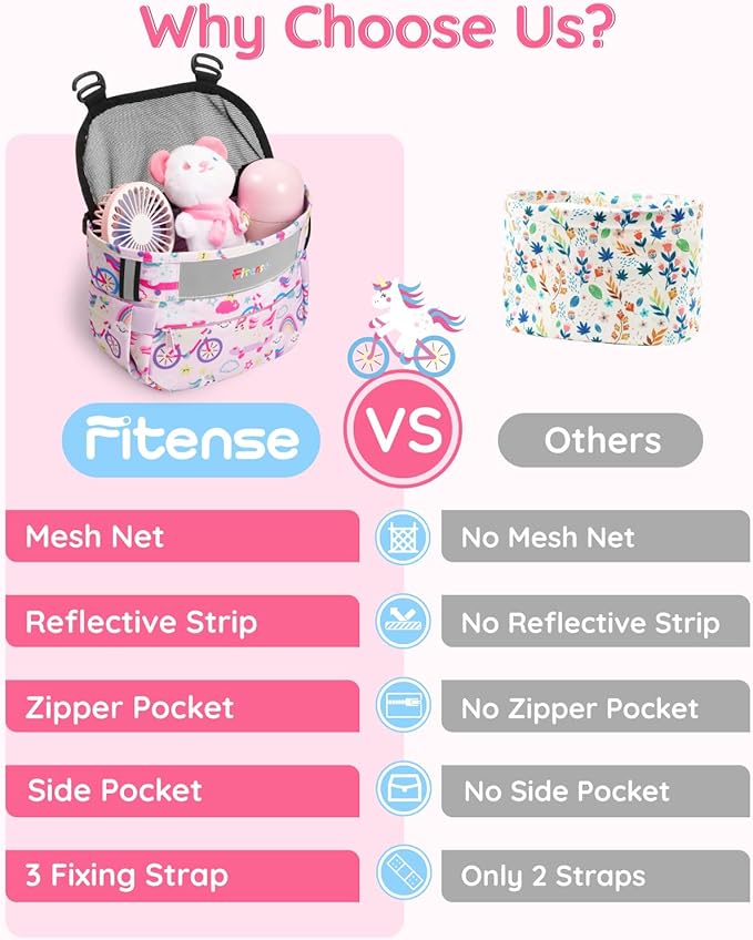 Kids Bike Basket, Bicycle Basket Front Handlebar, Waterproof Cute Fabric Children's Bike Basket, Kids Bike Accessories Fit Most Boys, Girls, Toddlers Bike or Scooter, Easy to Install