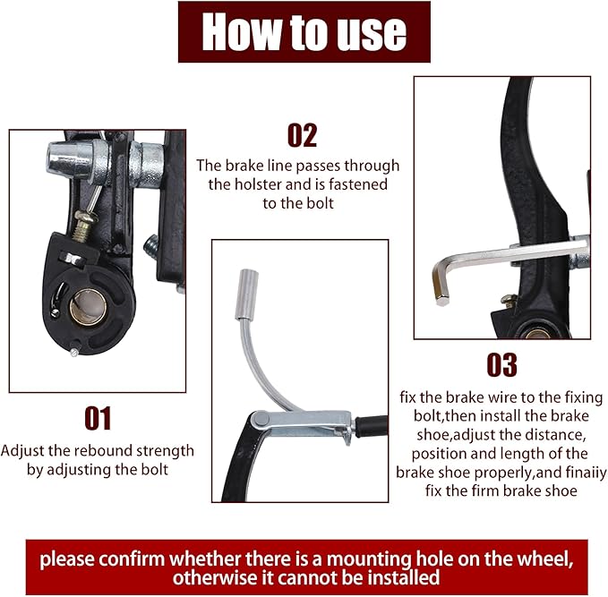Complete V Bike Brake Set, Front and Rear Bike MTB Brake,Inner and Outer Callipers Cables Lever Kit with Calipers Levers Cables Multi-Tool Wrenches (Black)