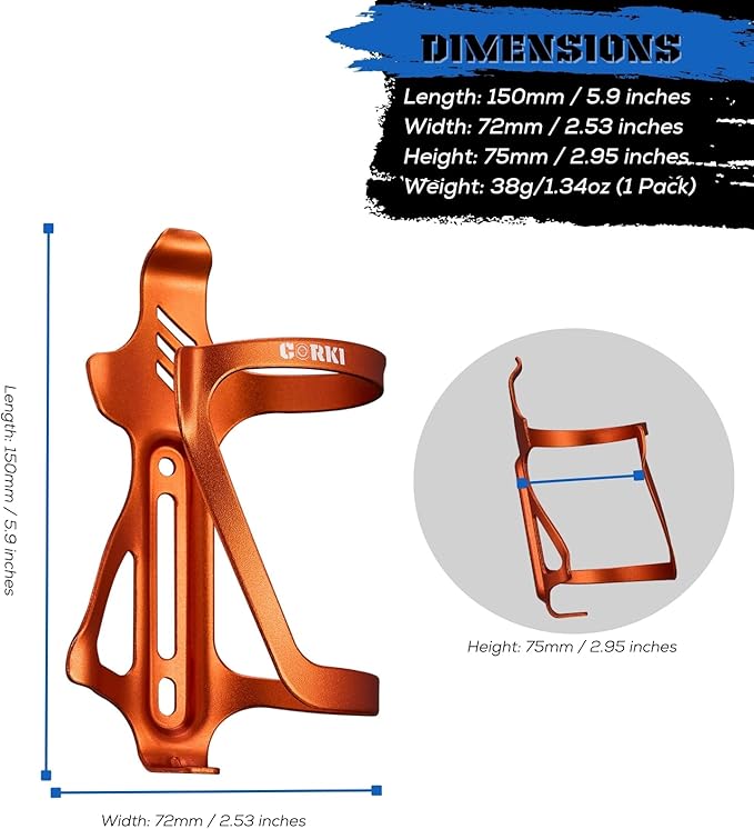 Corki Cycles Side Load Water Bottle Cage, Right and Left Entry Bike Water Bottle Holder for Road & Mountain Bikes - Left/Right Duo Pack - Orange