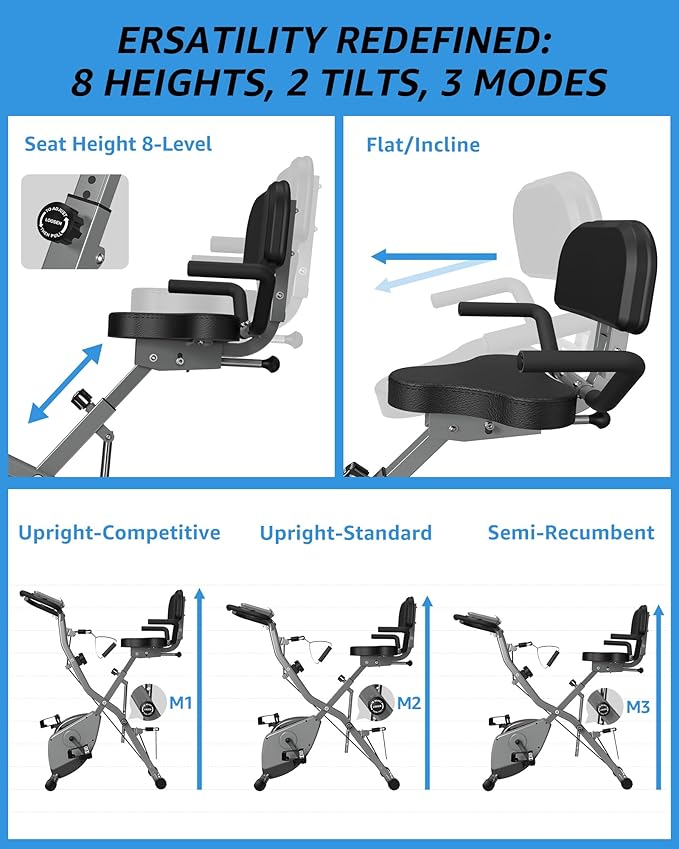 Folding Exercise Bike for Seniors, 5 IN 1 Foldable Stationary Bike with Tri-Position Ride, 300LBS Capacity and 6.6 LBS Magnetic Flywheel, Designed for Home Workout