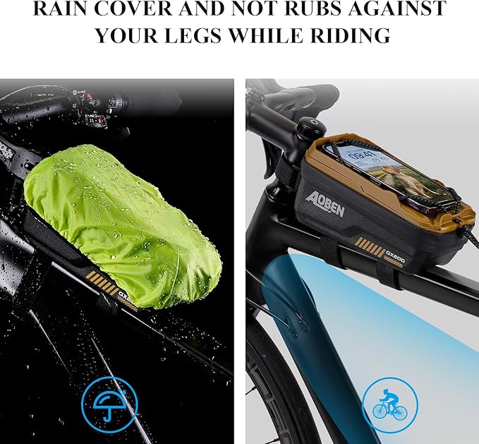 Aoben Bike Bicycle Phone Front Frame Bag for Mountain Bike Road Bike, EVA Hard Casing Bike Phone Holder Bike Phone Mount for MTB, Bike Bicycle Accessories for Cell Phone Under 6.8 Inches (Tan)