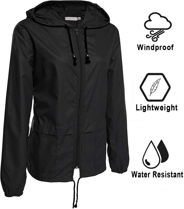 Avoogue Raincoat Women Lightweight Waterproof Rain Jackets Packable Outdoor Hooded Windbreaker