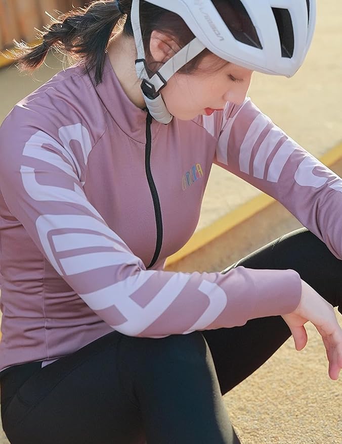 LAMEDA Cycling Jersey Women Long Sleeve, Breathable Bike Jersey with Pockets, Bike Shirts for Bicycle Road Biking Riding