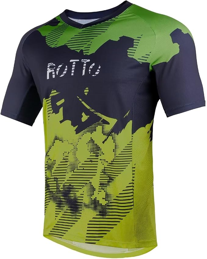 ROTTO Mens MTB Jersey Mountain Bike Cycling Shirt Short Sleeve for MTB BMX Downhill Wicking Quick Dry