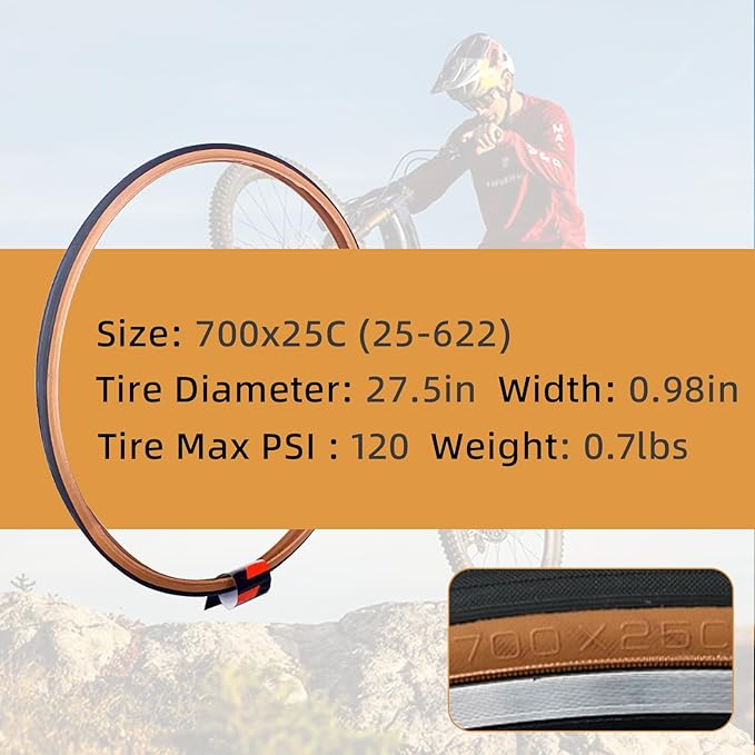 700x25C/700x28C Road Bike Tire and Inner Tube Set with 2 Levers,Puncture-Resistant Bicycle Replacement Accessories,Compatible with Mountain City Commuter Hybrid Riding,48mm Valve