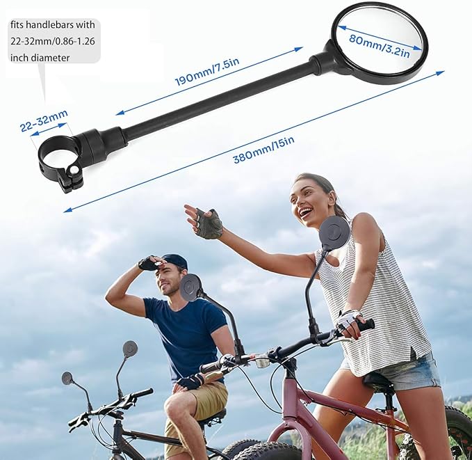 Bike Mirror - 2 Pcs 360° Adjustable Rotation Convex Rearview Mirror Bicycle, Widely Used In Bicycles, Electric Vehicles, Mountain Bikes