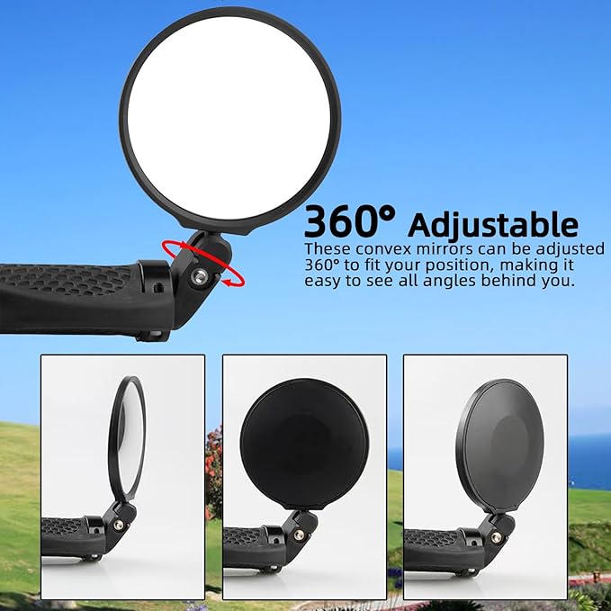 2 Pair Bike Mirror With Bike Bell 360° Adjustable HD Convex Bike Mirror Handlebar For Mount Mountain Road Bikes Motorcycle (2*Small Mirror + 1*Bell)