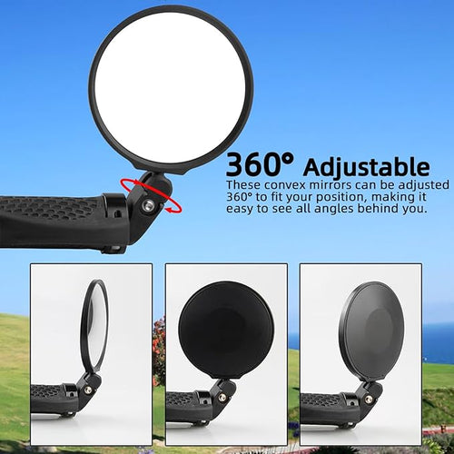 2 Pair Bike Mirror With Bike Bell 360° Adjustable HD Convex Bike Mirror Handlebar For Mount Mountain Road Bikes Motorcycle (2*Small Mirror + 1*Bell)