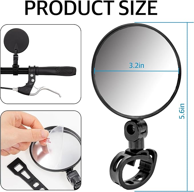 Bike Mirror Handlebar Mount 2 Pack, 360° Adjustable Convex Bicycle Mirror, 4.7'' Wide Angle Rear View Cycling Mirror, Quick Clamp Fits Up to 32mm Handlebars for Mountain Road Bike & E-Bike