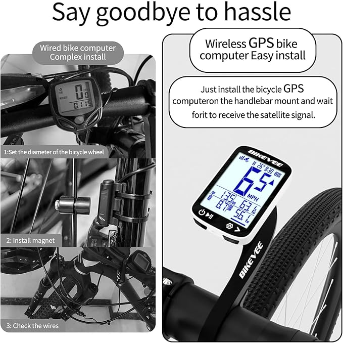 Bike Speedometer GPS Wireless Cycling Computer – Auto Start/Stop, Auto Backlight, Waterproof Bicycle Odometer MPH KM/H, 2.4" LCD Display