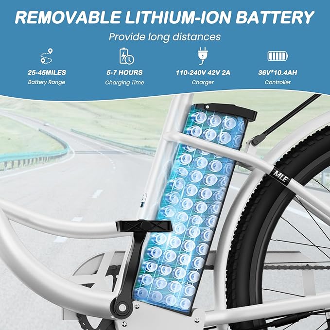 LILYPELLE Electric Bike for Adults, 700W Peak Power Commuter Ebike with 36V 10.4Ah Removable Battery, 7-Speed 24'' 26'' Tires City Cruiser Ebike E-Bicycle