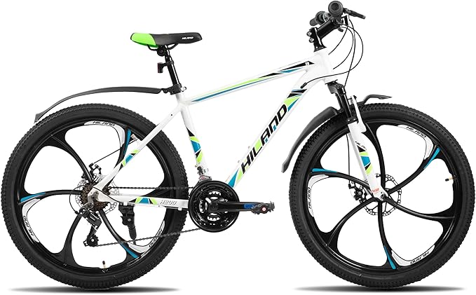 HILAND 26" MTB Mountain Bike for Men Women Adults, 18-Speed, Disc Brake, Lightweight Aluminum Frame, 3/6 Spoke Wheel