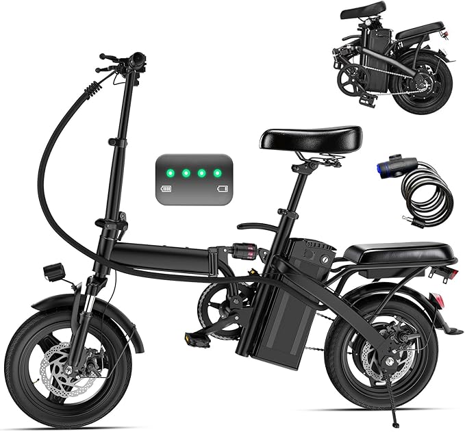 Electric Bike for Adults and Teens, Folding Ebike, Commuter City Foldable with 560W Motor, 48V 10Ah Battery, 24MPH Speed Pedals Assist, Dual Disc Brakes,14" Compact Electric Bicycles
