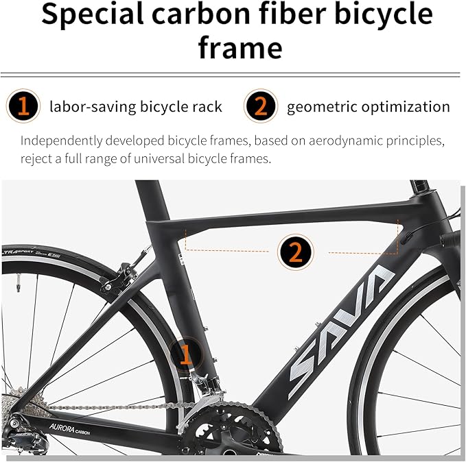 SAVADECK Carbon Road Bike for Beginners - Adult Racing Bicycle with Shimano SORA 18-Speed, Lightweight Carbon Fiber Frame & Fork, Double V-Brake