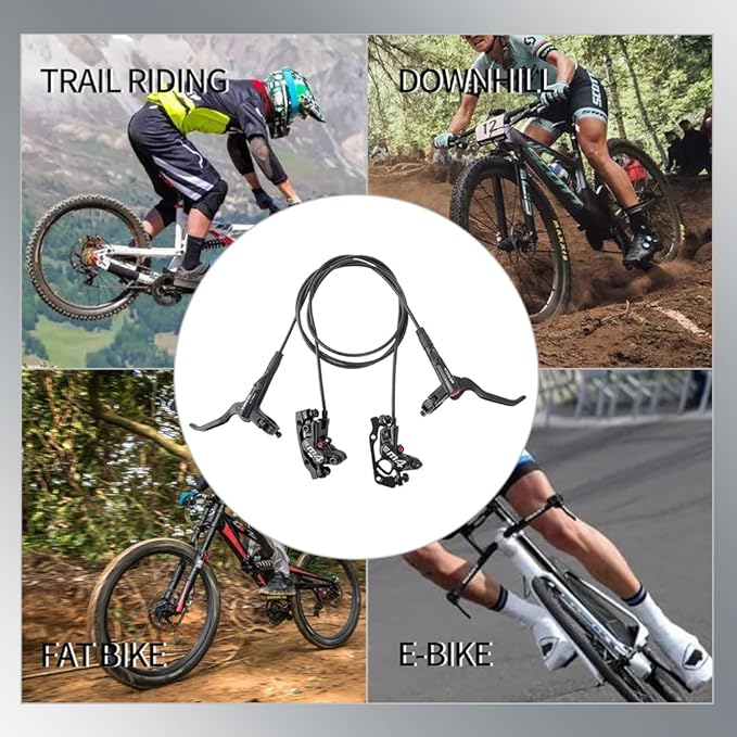 MEROCA M4 4-Piston Mountain Bike Hydraulic Disc Brakes Hydraulic Bike Brakes Front 800mm and Rear 1400mm with PM Adapter for 160mm Rotor