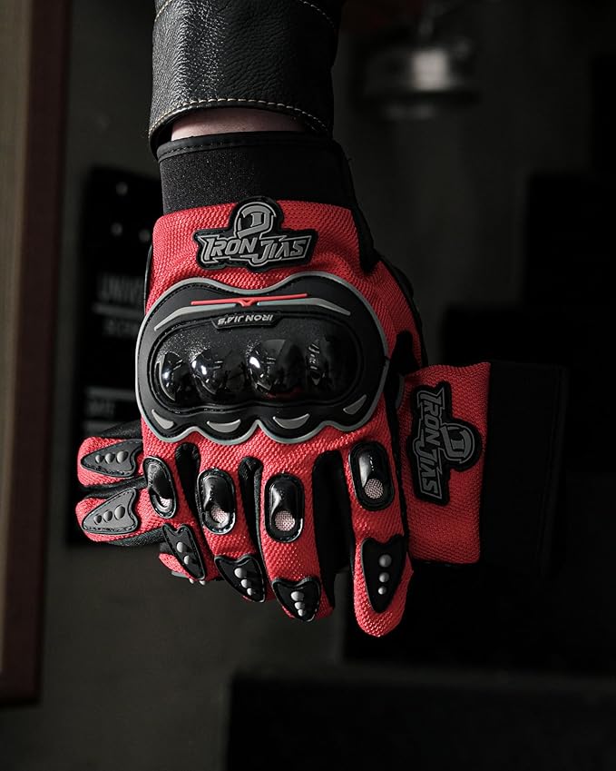 IRON JIA'S Motorcycle Gloves Motorbike Red Short Sports Leather Summer for Touch-Screen