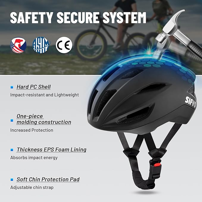 Adult Bike Helmet, SIFVO Road Bike Helmet Adjustable 55-58cm, Magnetic Buckle Lightweight Cycle Helmet for Men and Women Commuting Cycling Scooter Helmet