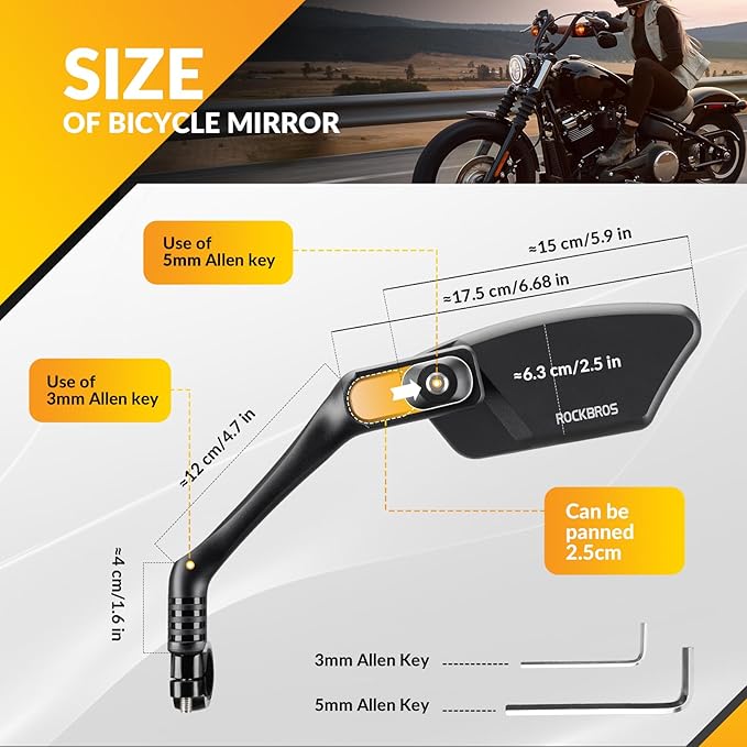 ROCKBROS Bike Mirrors for Handlebars HD Blast-Resistant Bicycle Mirror for Ebike 360 Degree Adjustable Bike Rear View Mirror Easy to Install Left