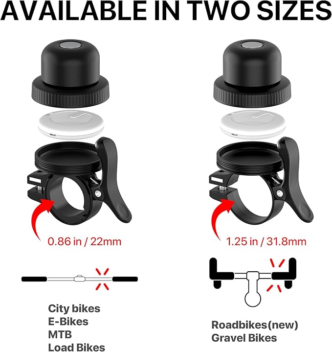 Bike Bell for Apple AirTag, MiTag Bluetooth Tracker Included, Bicycle Bell Hidden Mount for AirTag, Waterproof Anti-Theft Holder for GPS Tracker