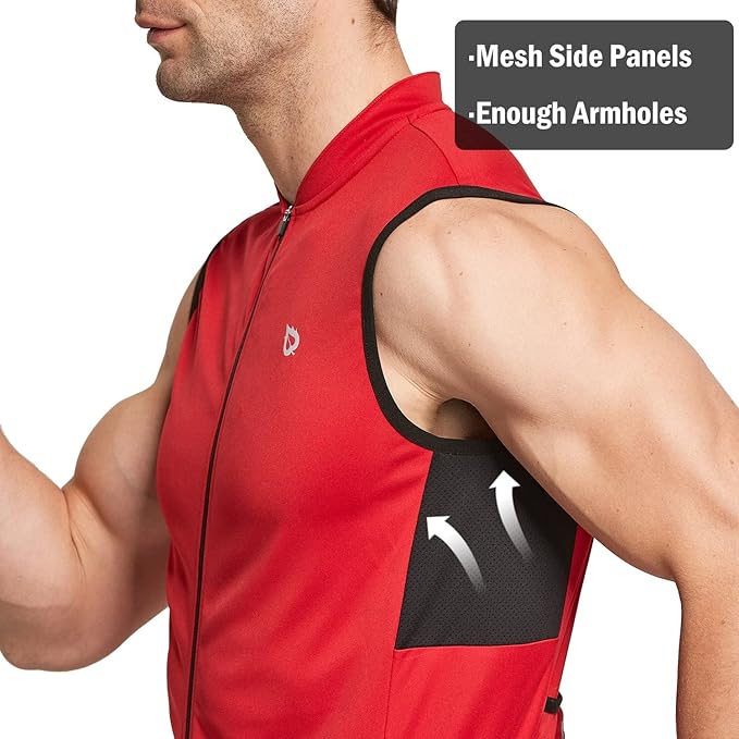 baleaf Men's Sleeveless Cycling Jersey Road Bike Shirt Bicycle Biking Tank Tops Full Zip Pockets SPF UPF50+