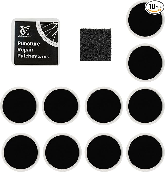 VeloChampion Puncture Repair Kit | Self-Adhesive Bike Tyre Patches for Road, MTB, BMX, Ebike| Travel Size Bicycle Puncture Repair Kit | 6, 10 or 40 Pack + Optional Tyre Levers