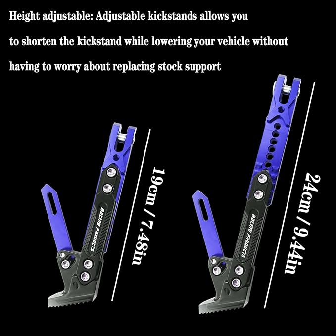 Motorcycle Universal Kickstand Adjustable Modified CNC Aluminum Alloy Adjustable Tripod Holder Kickstand Foot Side Support Stand Motor Scooter Motorbike Motocross Electric Dit Pit Bike （Red) (Blue)