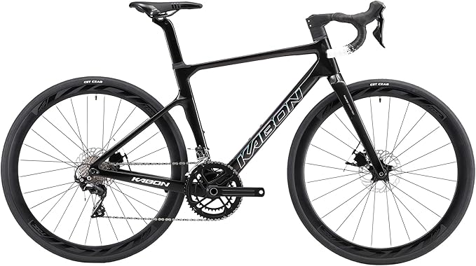 KABON Carbon Road Bike, T800 Carbon Fiber Frame 700C Road Bike with 18 Speeds Drivetrain, Integrated Carbon Handlebar, Disc Brakes Racing Bicycle for Men and Women