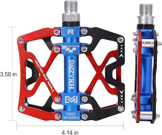 MZYRH Mountain Bike Pedals, Ultra Strong Colorful CNC Machined 9/16" Cycling Sealed 3 Bearing Pedals