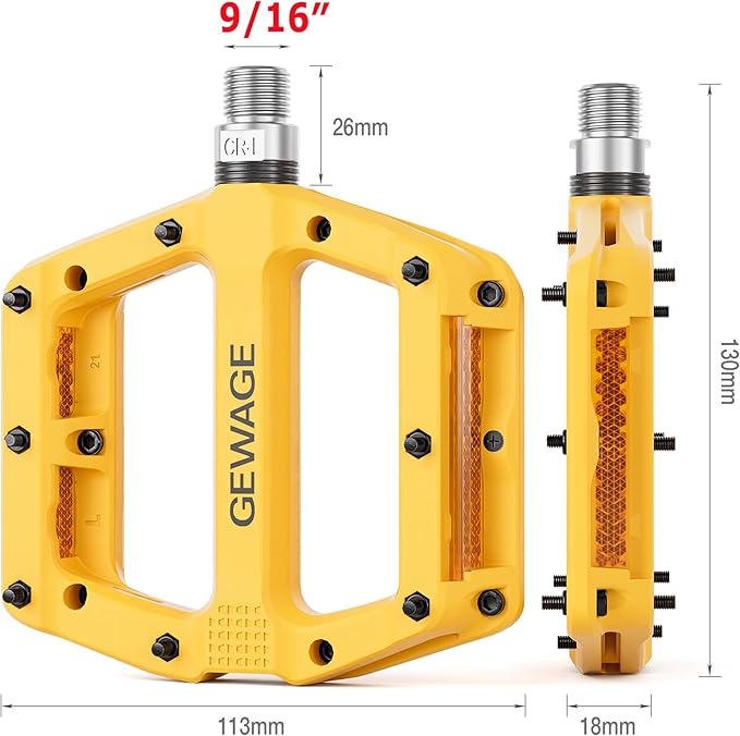 Mountain Bike Pedals 9/16 Inch - Bicycle Flat Pedals with Reflectors - Lightweight Nylon Fiber Wide Platform Pedals for Mountain Bike, BMX, Road Bike Pedals