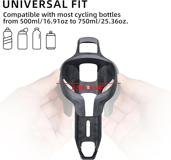 Mixed Bike Water Bottle Cage Holder 2 Pack, Carbon Fiber Reinforced, Lightweight Universal Road Bikes Cage Holder for MTB & Gravel Bicycles, Includes Mounting Screws & Tool, Easy Install, Black